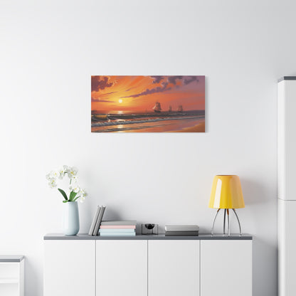 Canvas Art - Aivazovsky-style Sunset Over Golden Matte Stretched