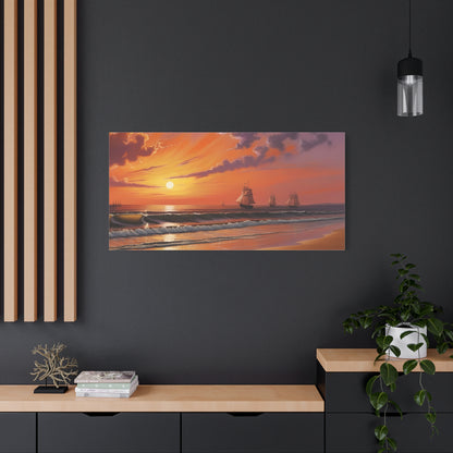 Canvas Art - Aivazovsky-style Sunset Over Golden Matte Stretched