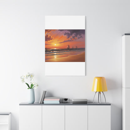 Canvas Art - Aivazovsky-style Sunset Over Golden Matte Stretched