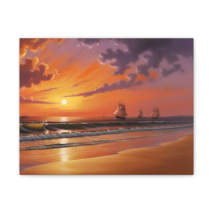 Canvas Art - Aivazovsky-style Sunset Over Golden Matte Stretched