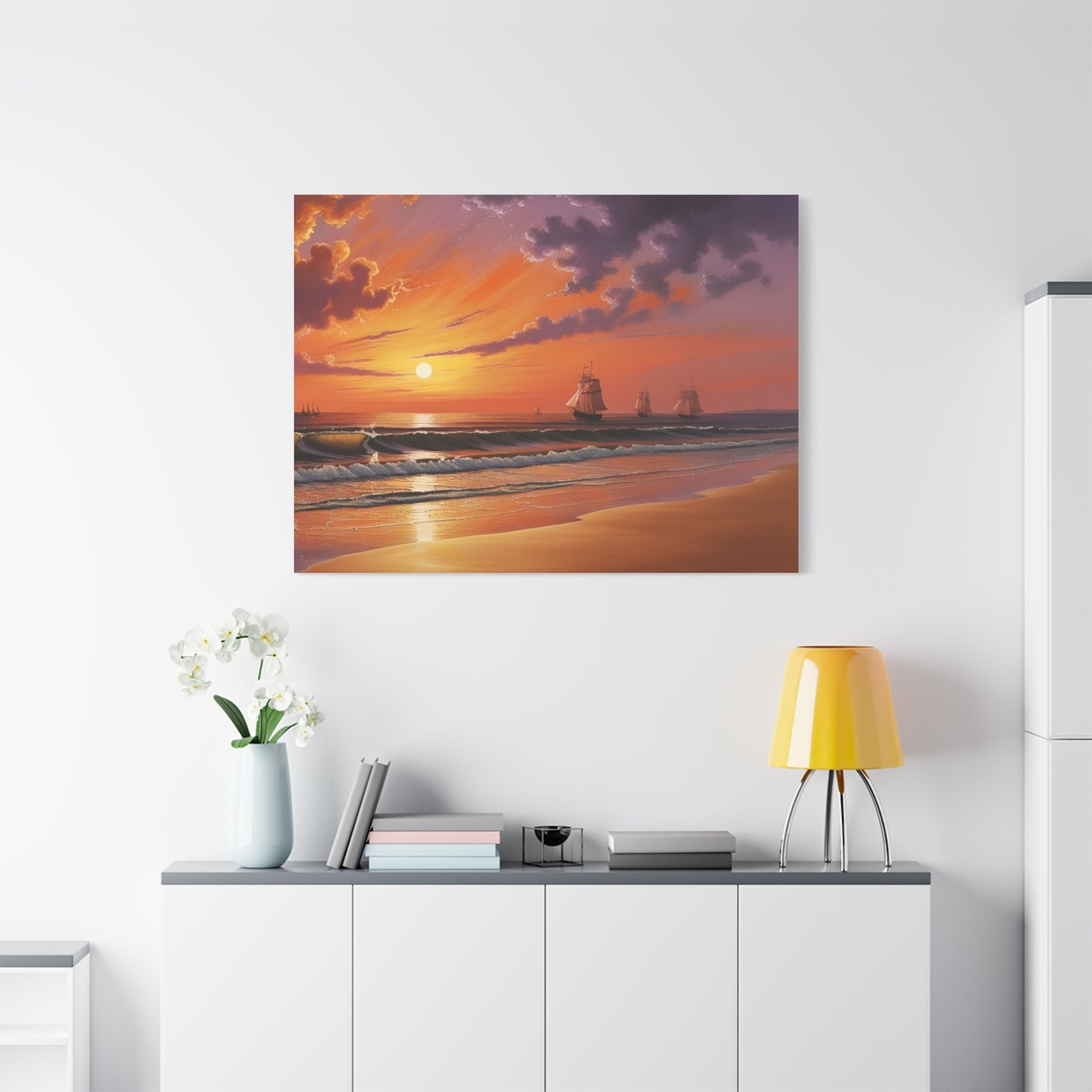 Canvas Art - Aivazovsky-style Sunset Over Golden Matte Stretched