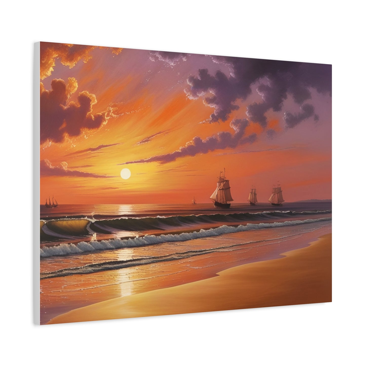 Canvas Art - Aivazovsky-style Sunset Over Golden Matte Stretched